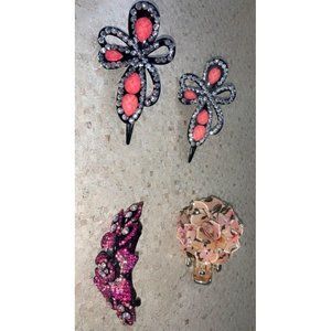 Floral Hair Clips Vintage Rhinestone Hairclips Lot (4)